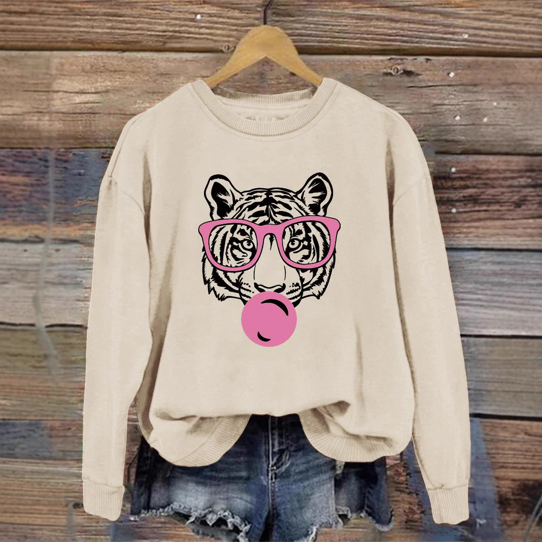 Damen Sweatshirt mit kreativem Tiger-Design und lässigem Schnitt - Image 3
