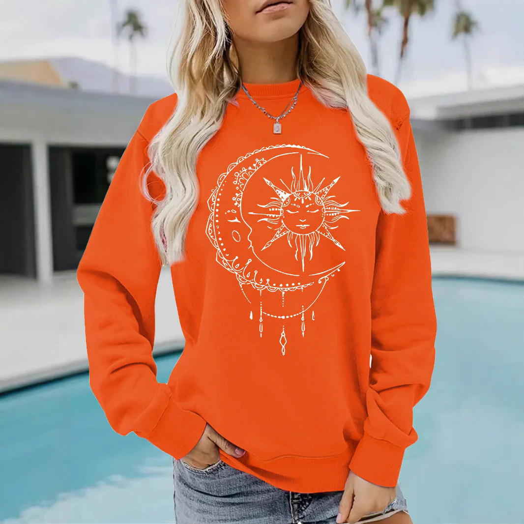 Damen Sweatshirt mit künstlerischem Sonnen- und Mondmotiv - Image 3