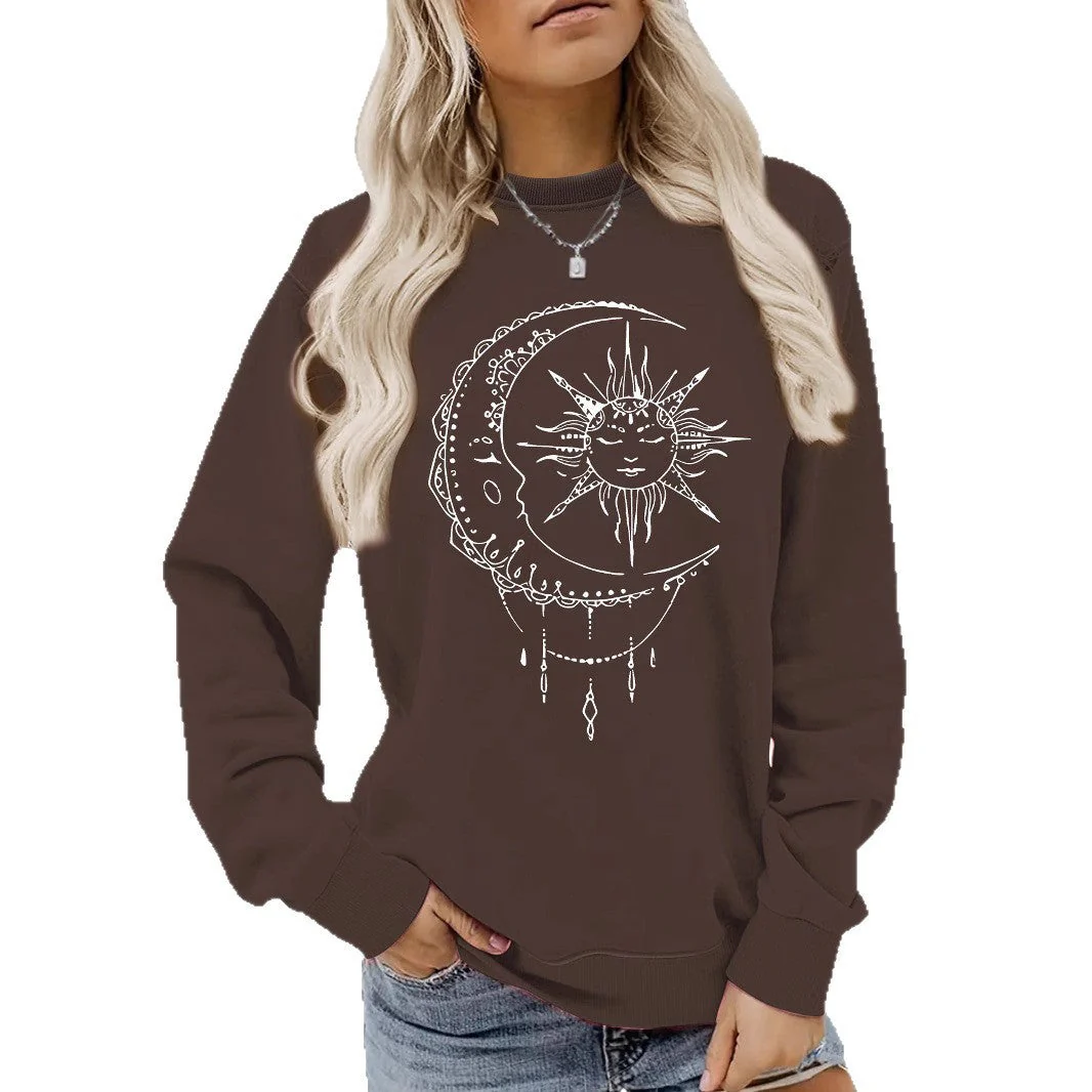 Damen Sweatshirt mit künstlerischem Sonnen- und Mondmotiv - Image 4