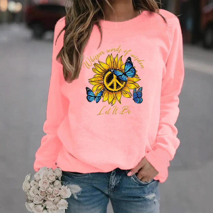 Damen Sweatshirt mit künstlerischem Sonnenblumen- und Schmetterlingsdesign - Image 2