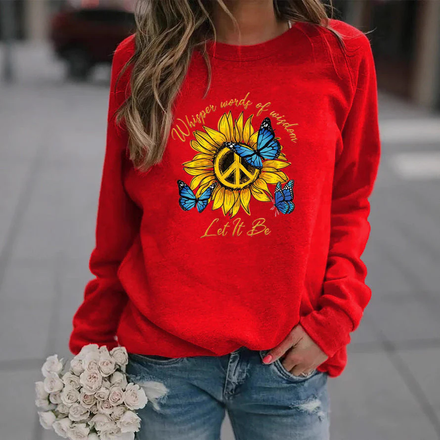Damen Sweatshirt mit künstlerischem Sonnenblumen- und Schmetterlingsdesign - Image 3