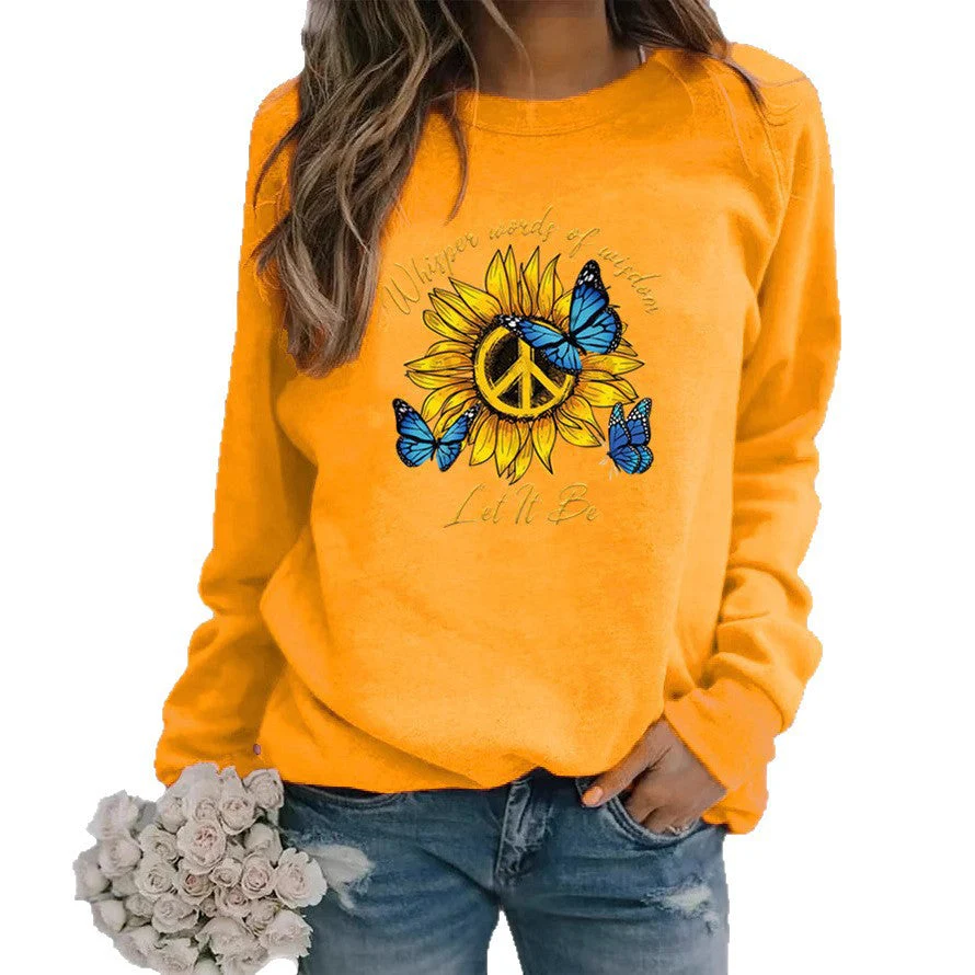 Damen Sweatshirt mit künstlerischem Sonnenblumen- und Schmetterlingsdesign - Image 4