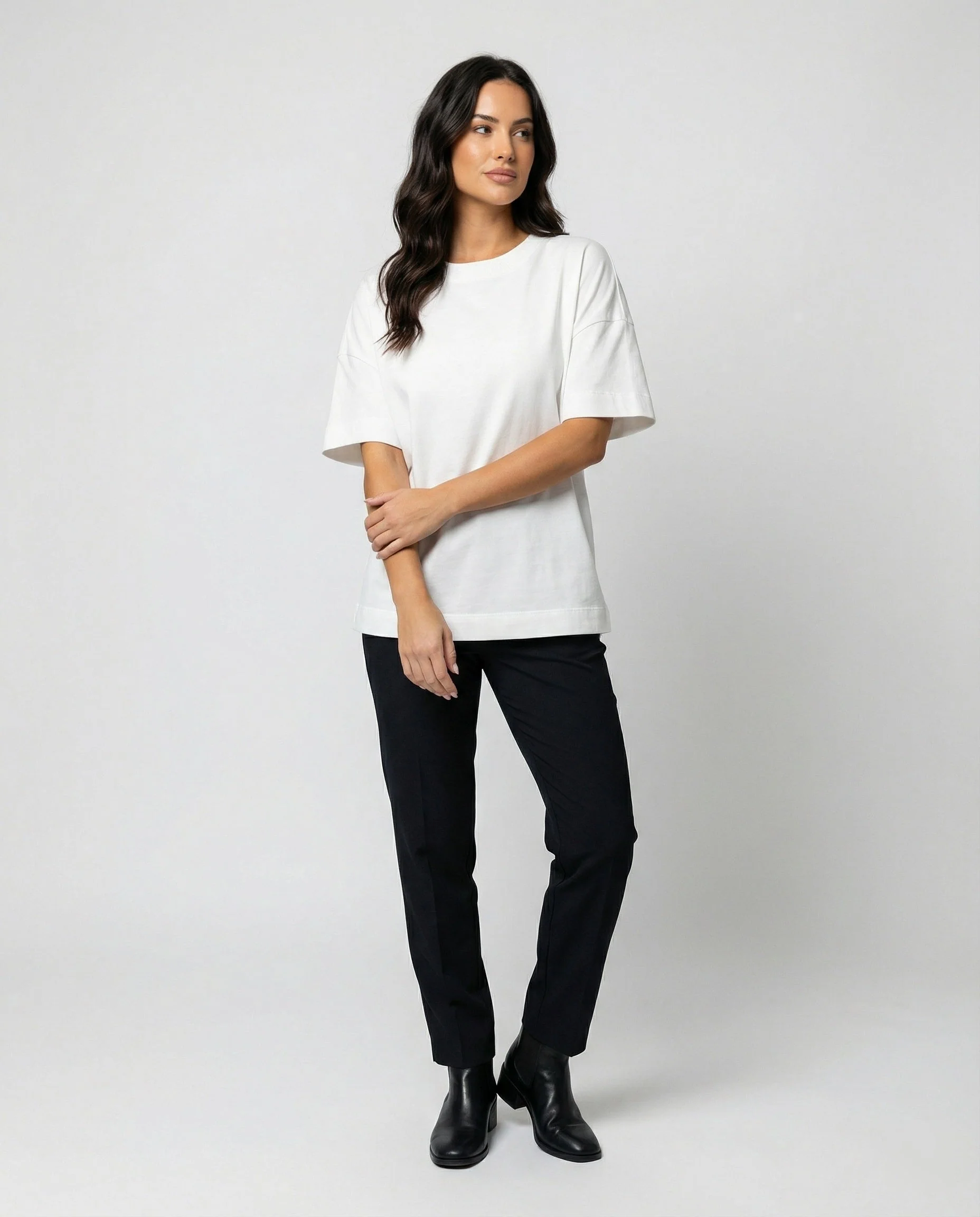 Damen T-Shirt Slim Fit Baumwolle Kurzarm Rundhals Schwarz Weiß - Image 2