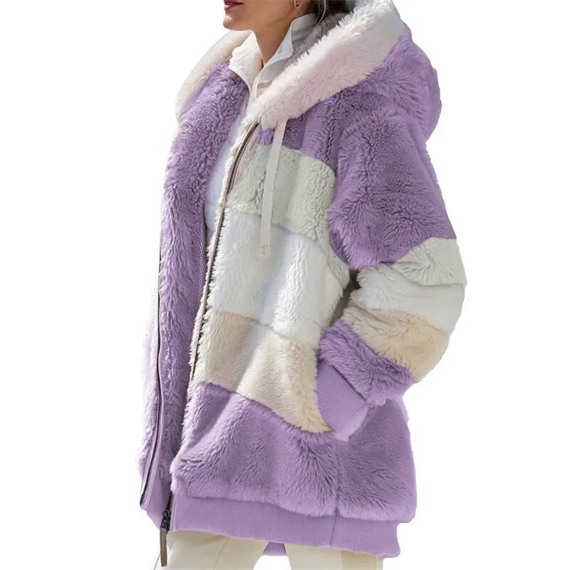 Damen Teddy Mantel mit Kapuze - Image 3