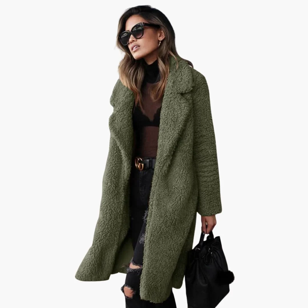 Damen Teddyfell Mantel Lang mit weitem Kragen und strukturierter Oberfläche
