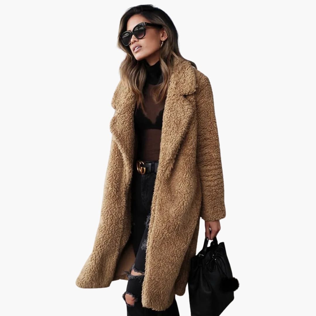 Damen Teddyfell Mantel Lang mit weitem Kragen und strukturierter Oberfläche - Image 3