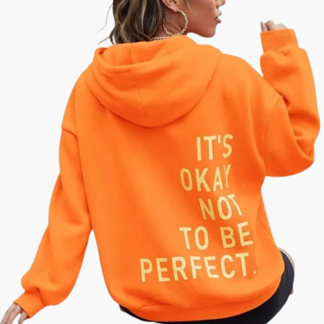 Damen Text Print Hoodie mit Kordelkapuze - Image 3