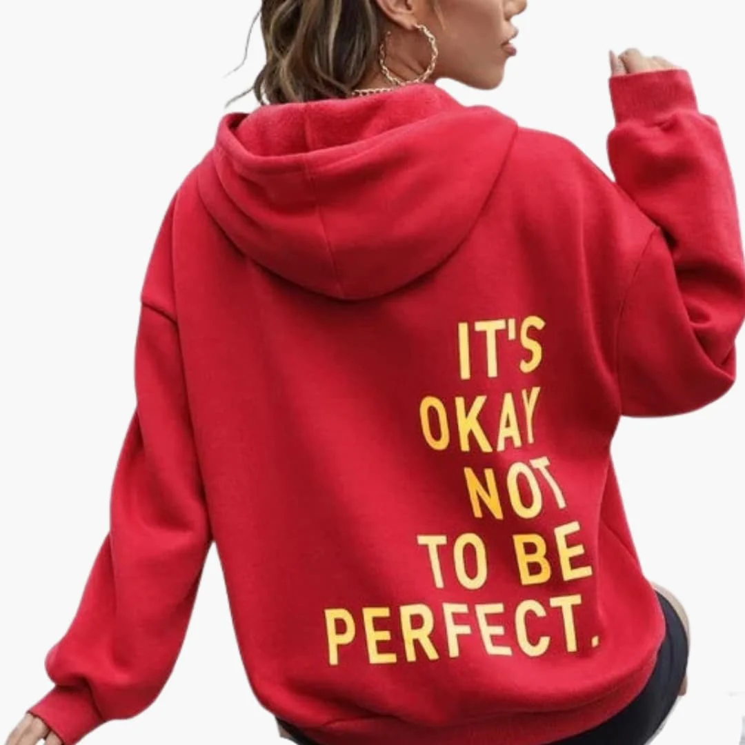 Damen Text Print Hoodie mit Kordelkapuze - Image 5