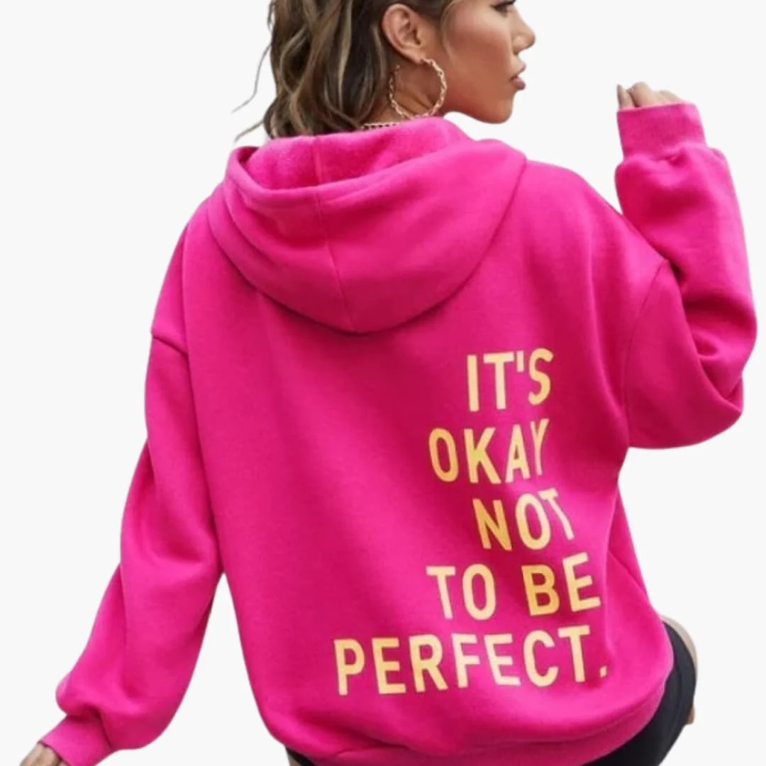 Damen Text Print Hoodie mit Kordelkapuze - Image 6