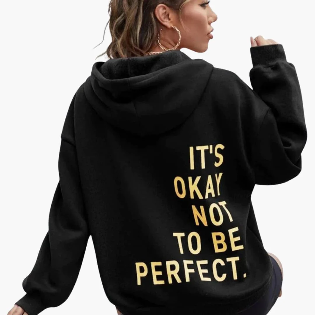 Damen Text Print Hoodie mit Kordelkapuze - Image 8