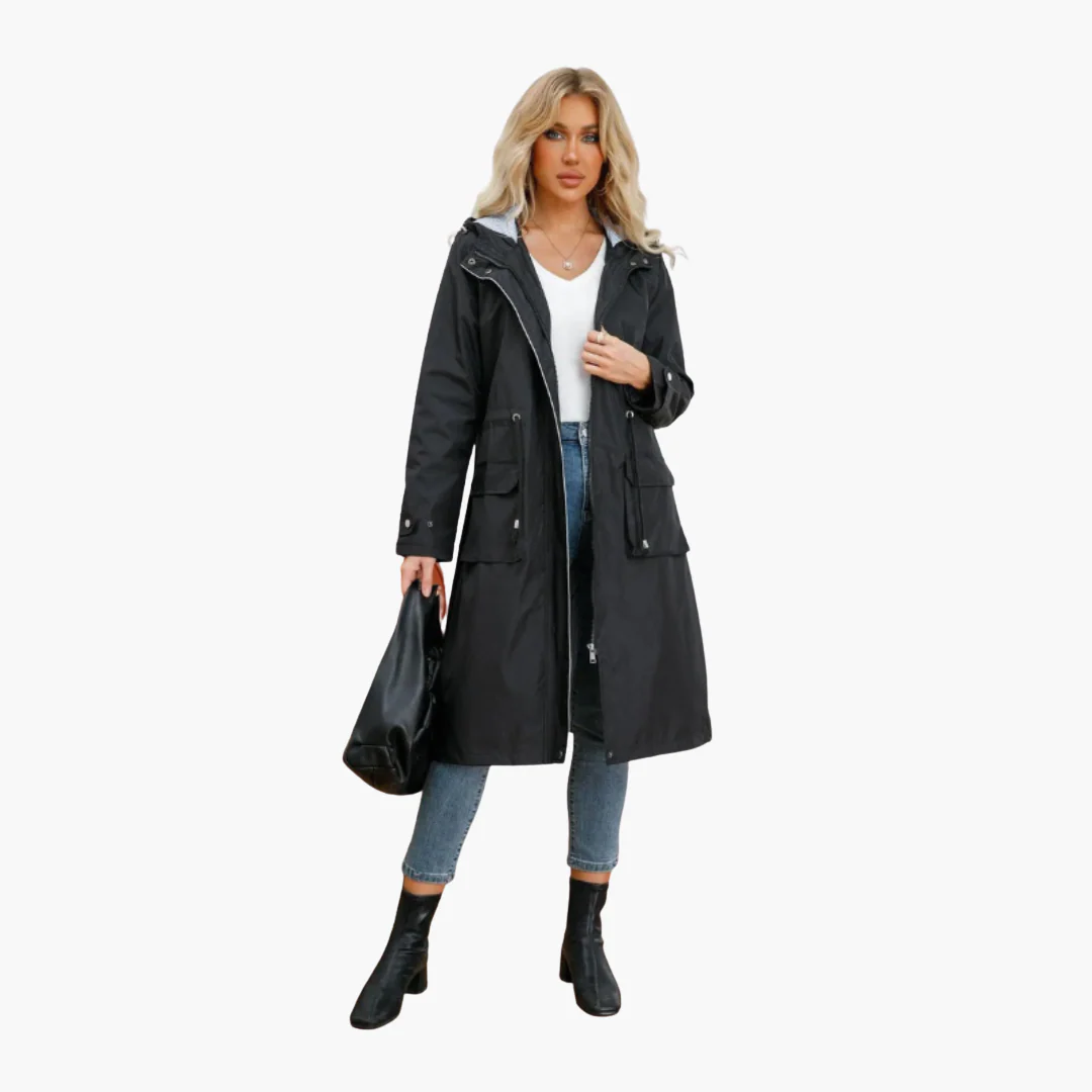 Damen Trenchcoat mit Kapuze und Fronttaschen - Image 3