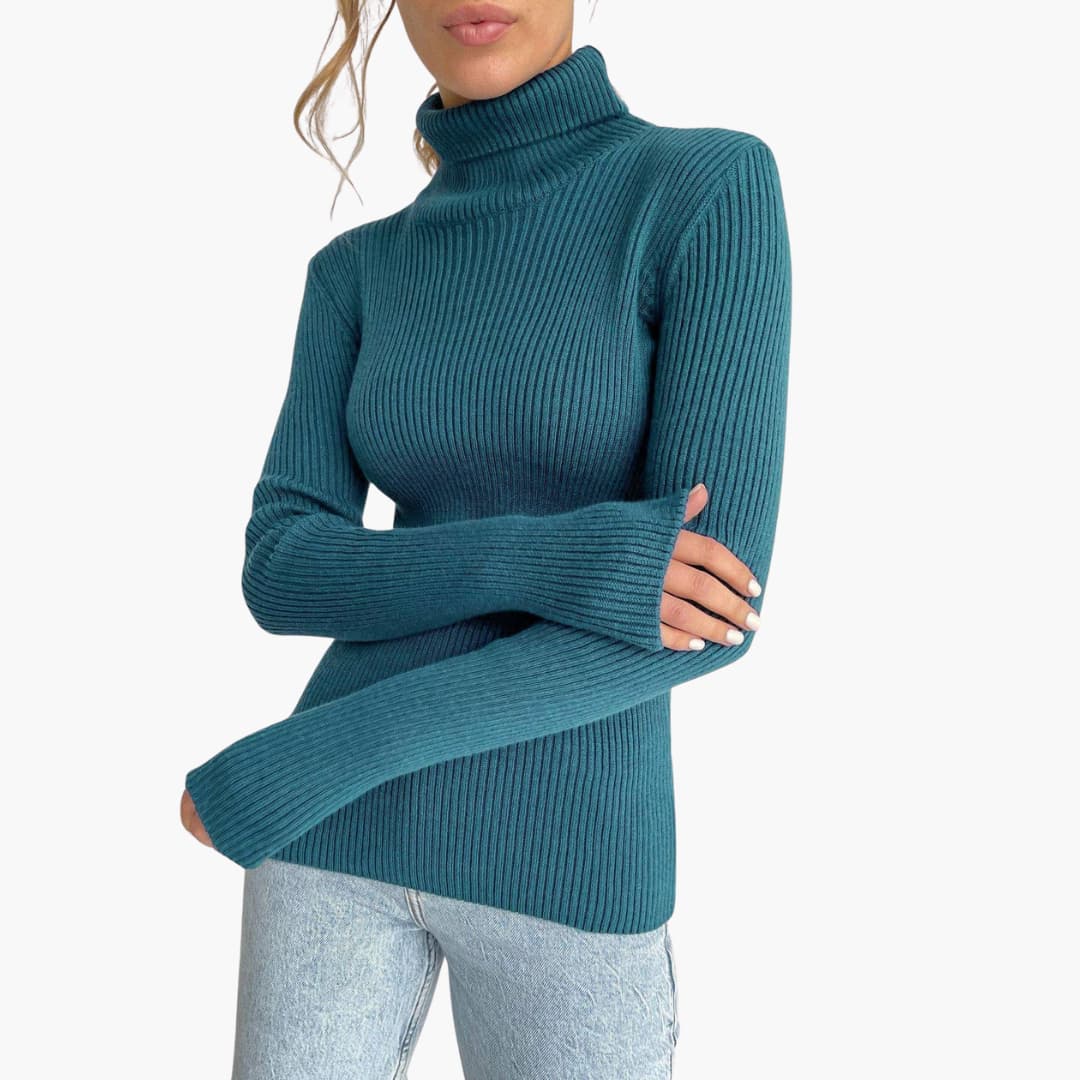 Damen Turtleneck Pullover mit gerippten Bündchen und Saum - Image 8
