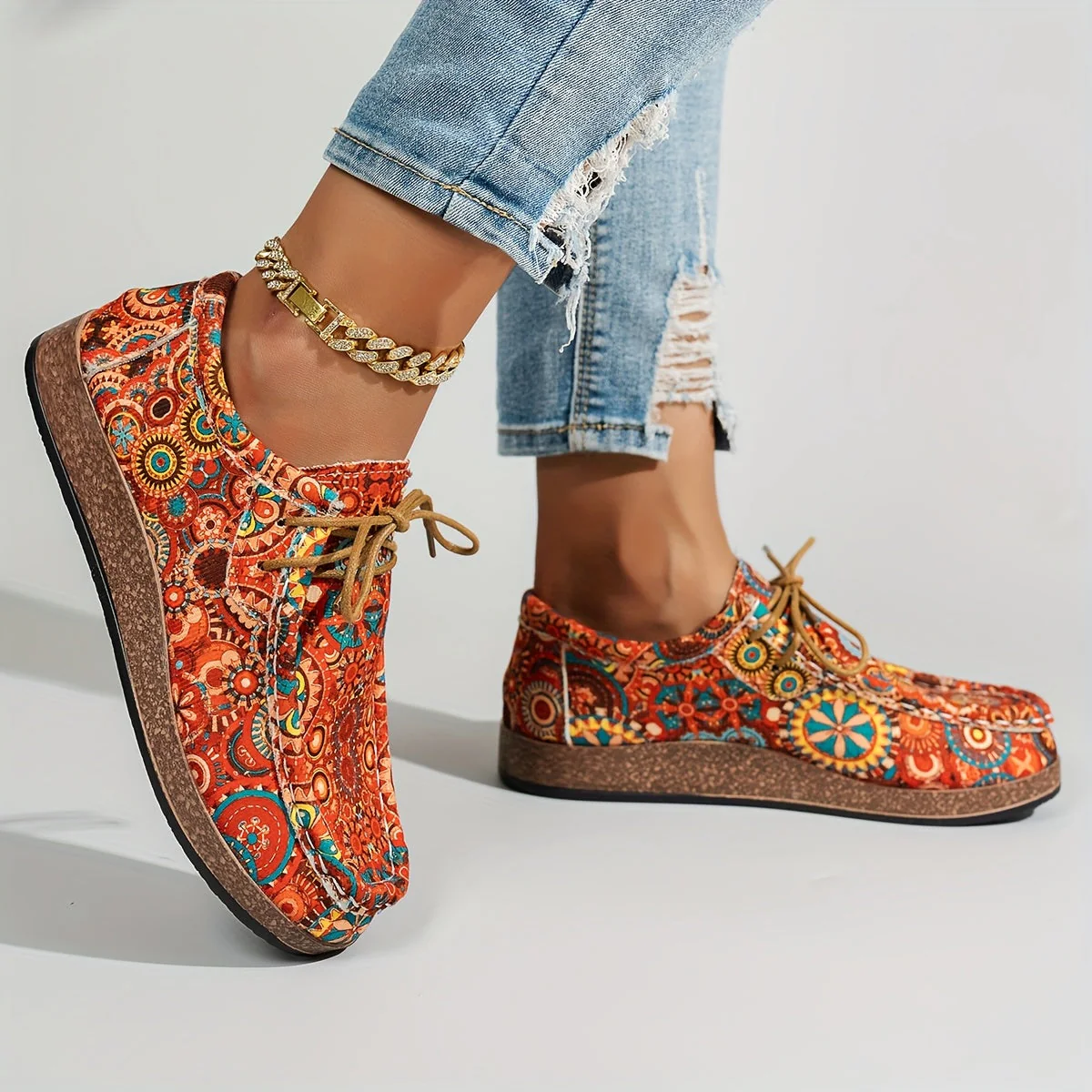 Damen Vintage Blumen Schnürschuhe - Image 2