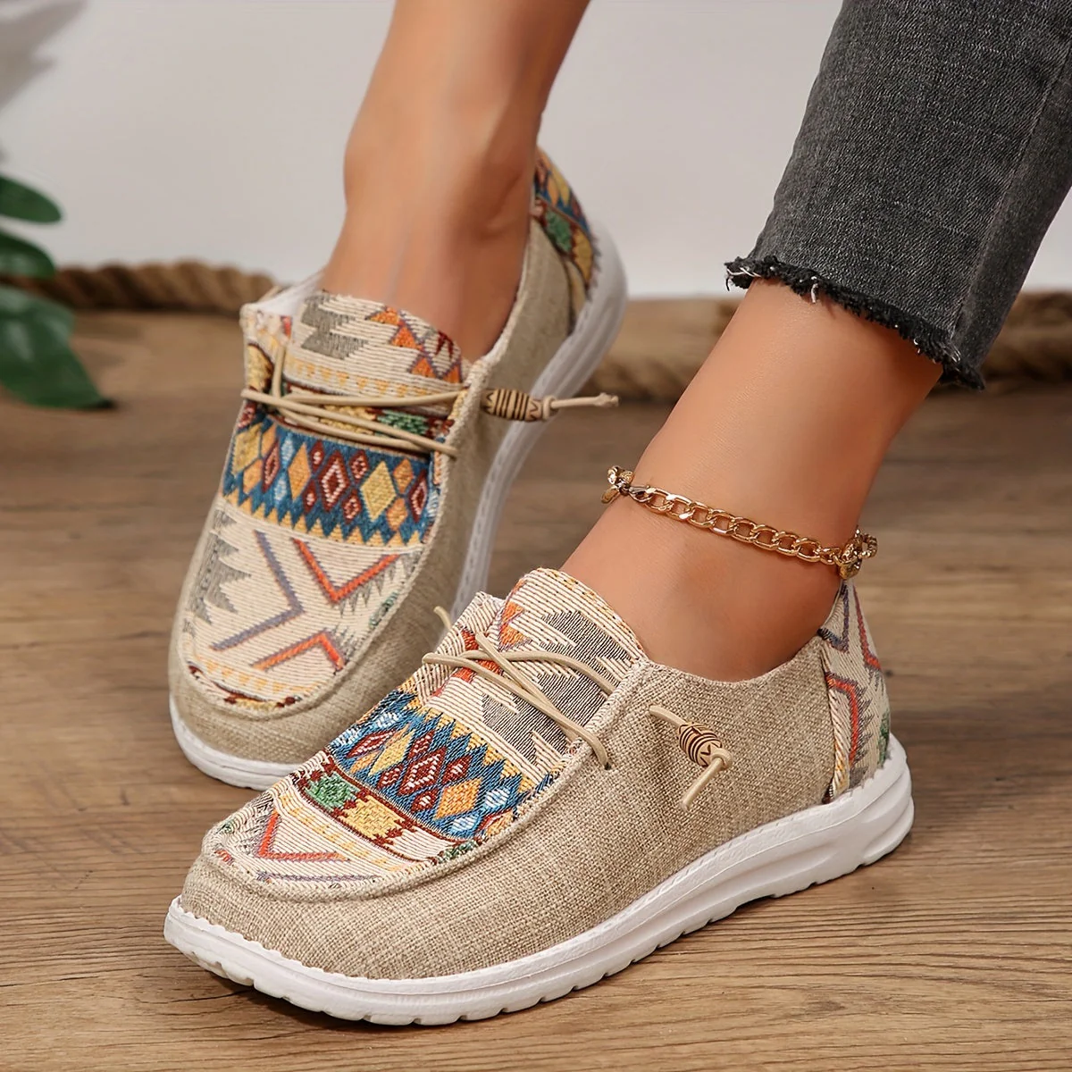 Damen Vintage Ethnische Schnürsenkel Schuhe - Image 3