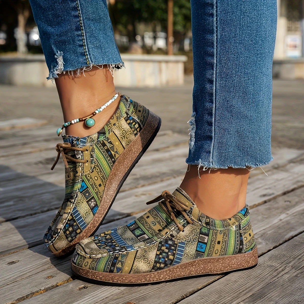 Damen Vintage Geometrisch Gedruckte Schuhe