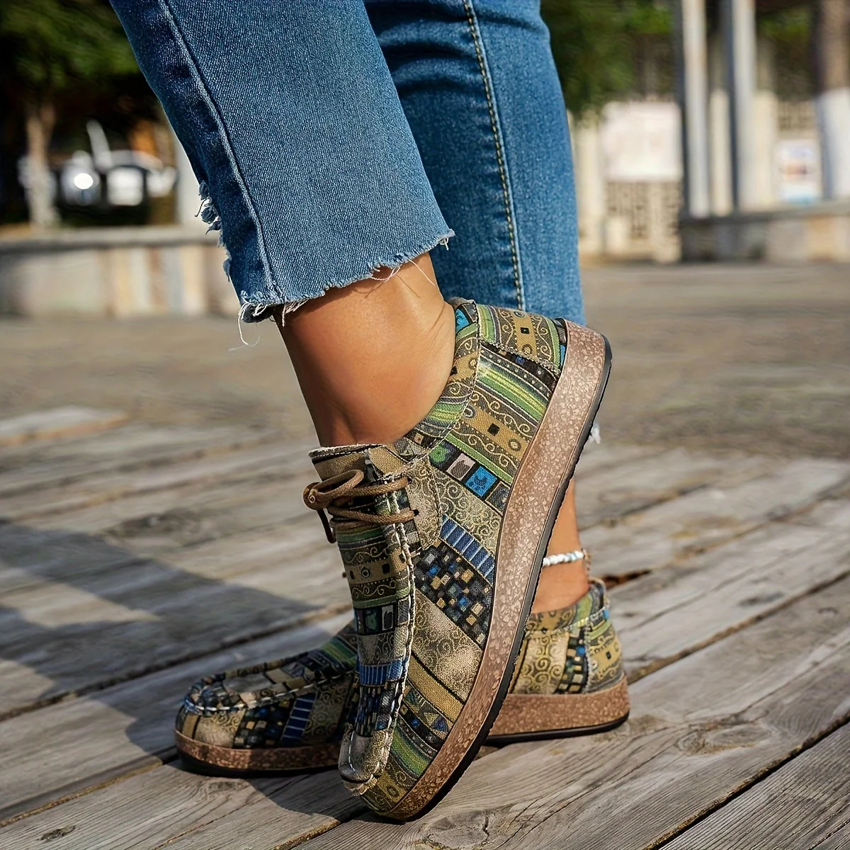 Damen Vintage Geometrisch Gedruckte Schuhe - Image 3