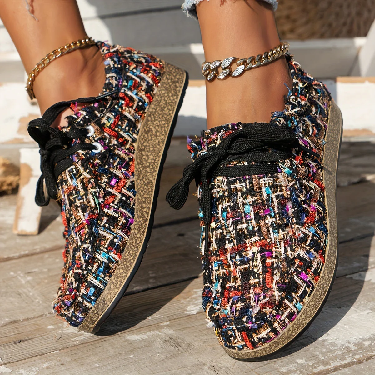 Damen Vintage Gewebte SchnürSchuhe - Image 3