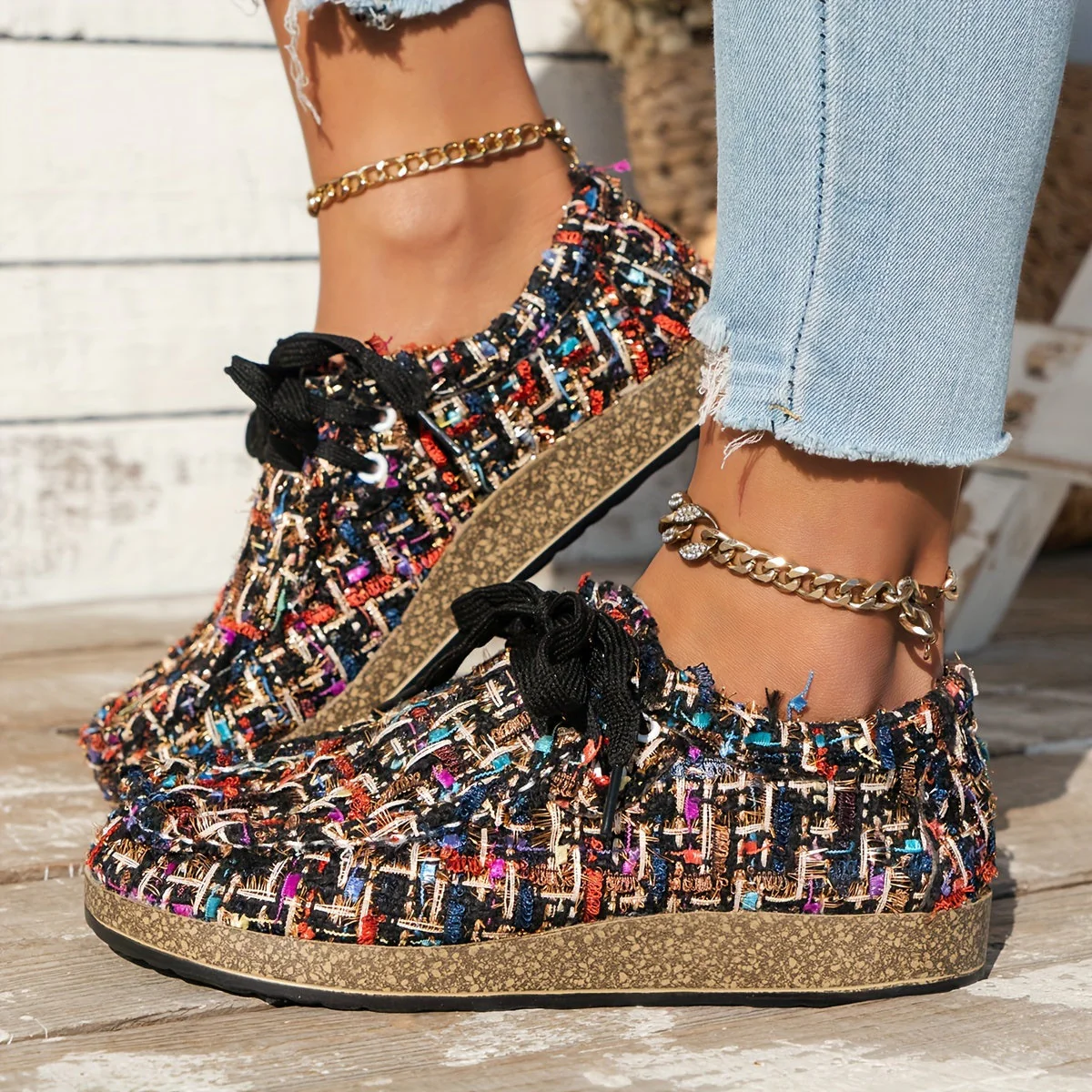 Damen Vintage Gewebte SchnürSchuhe - Image 4