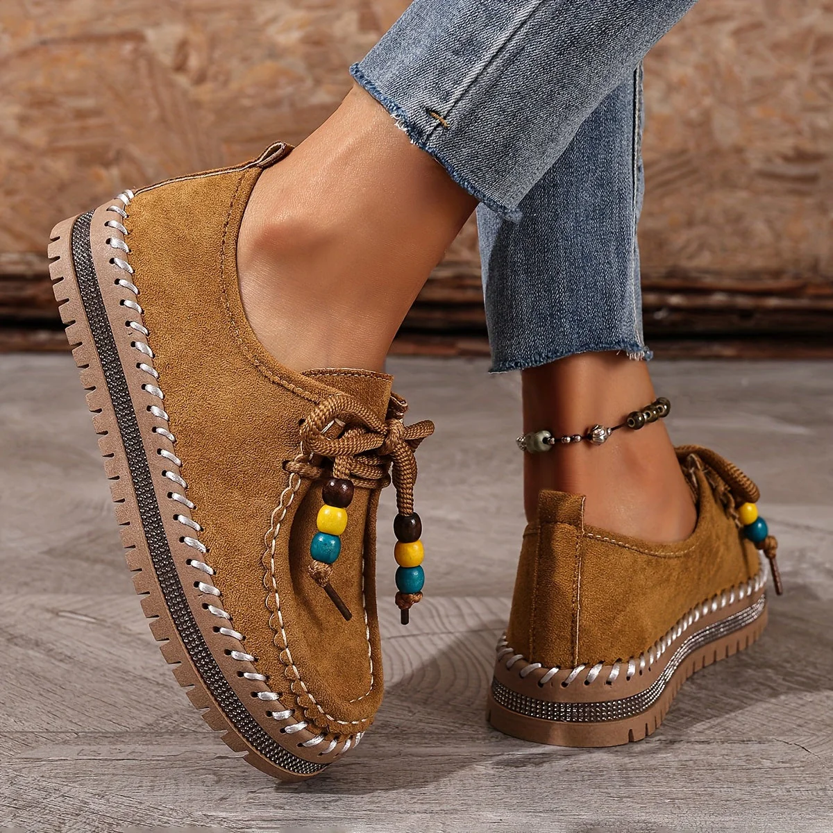 Damen Vintage Perlen Schnür Schuhe - Image 5