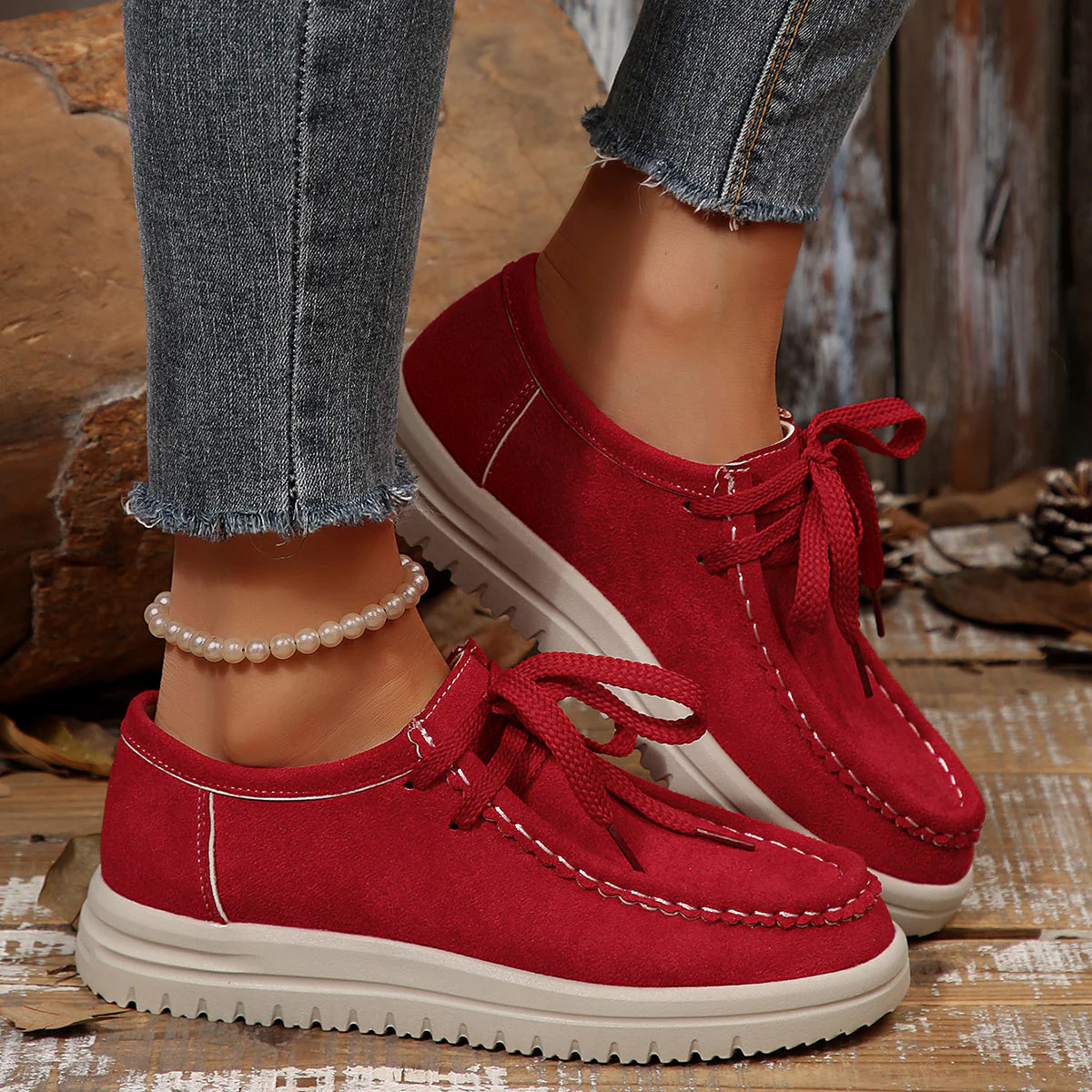 Damen Vintage Schnür-Mokassinschuhe - Image 3