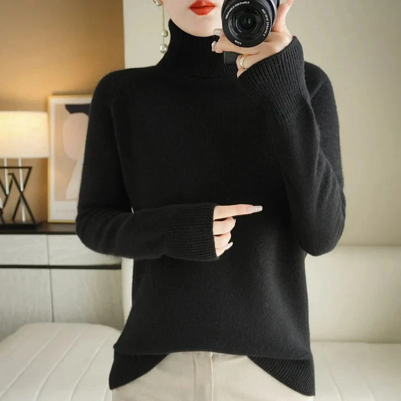 Damen warmer Strickpullover | Rollkragen