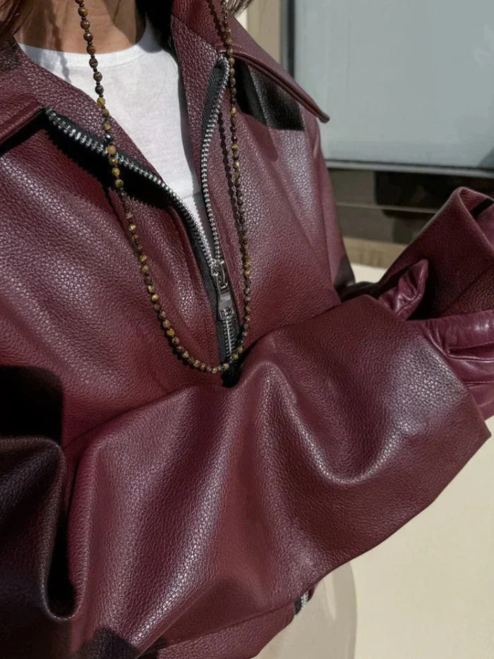 Damen Weinlese Rote Jacke | Mit Reißverschluss - Image 4