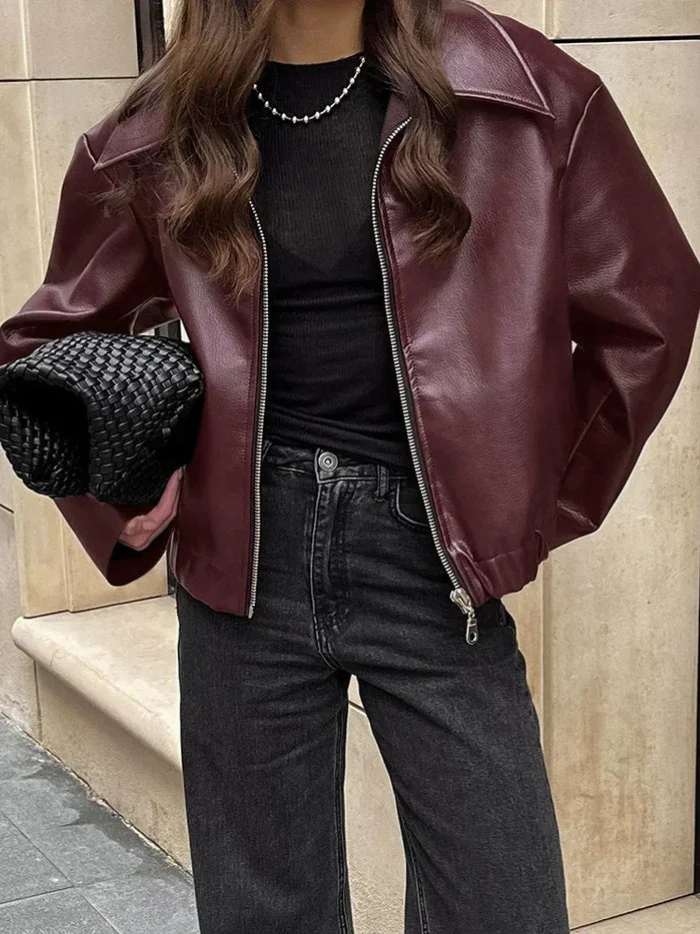Damen Weinlese Rote Jacke | Mit Reißverschluss - Image 5