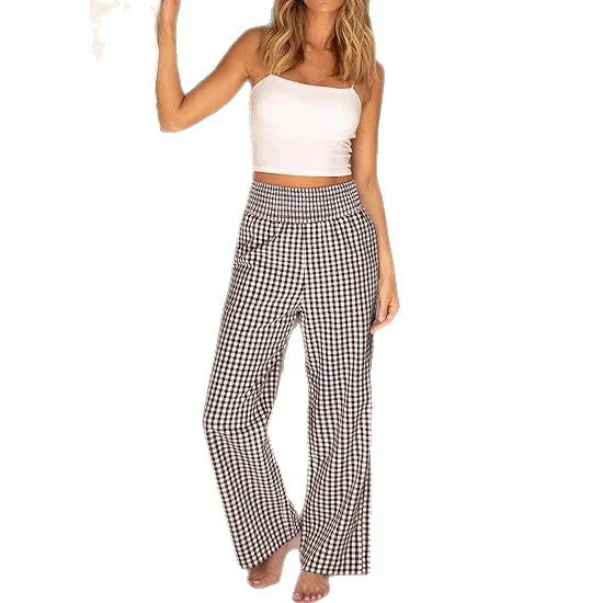 Damen weite Karohose mit elastischem Bund und Eingrifftaschen - Image 4