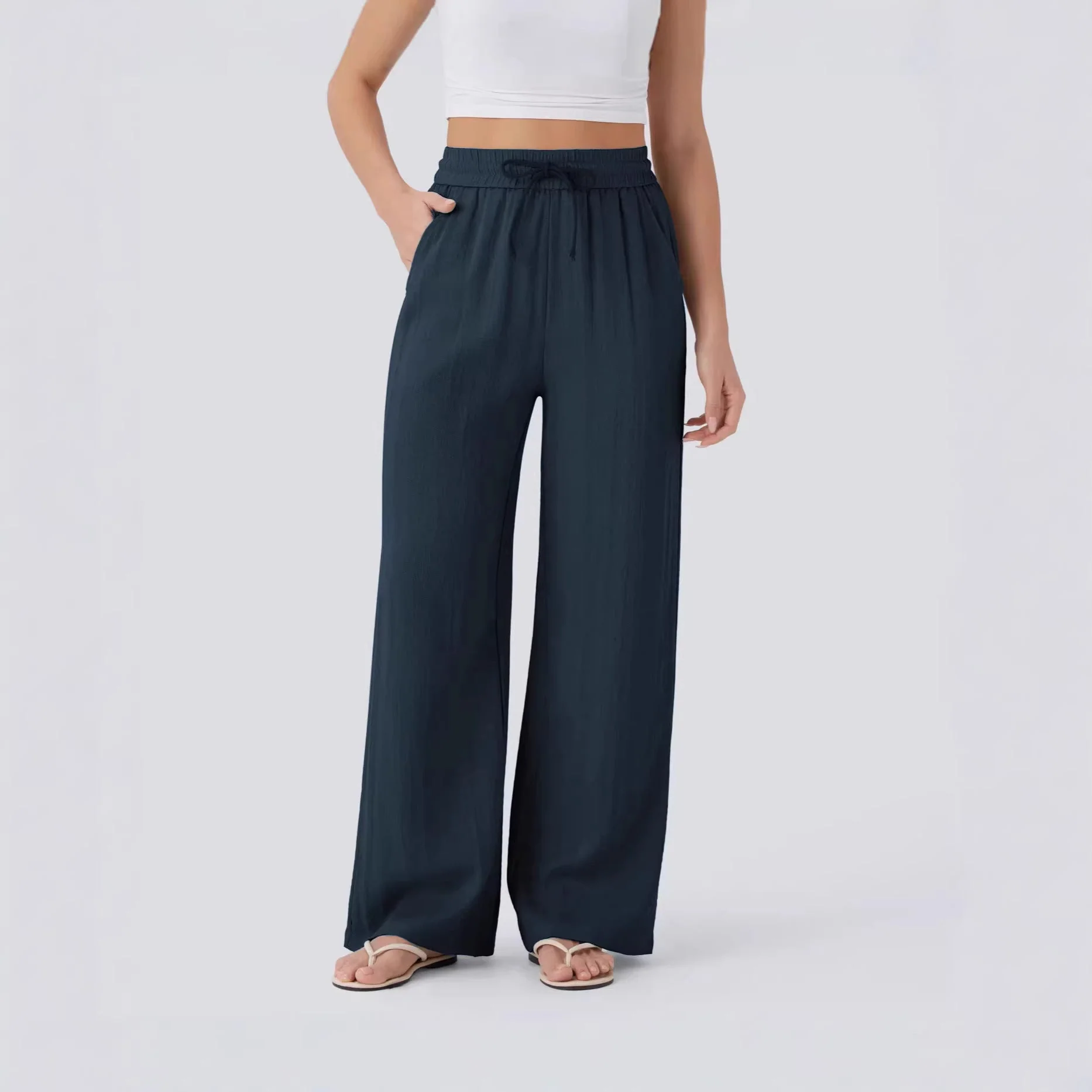 Damen weite Palazzo-Hose mit elastischem Bund und praktischen Taschen - Image 3