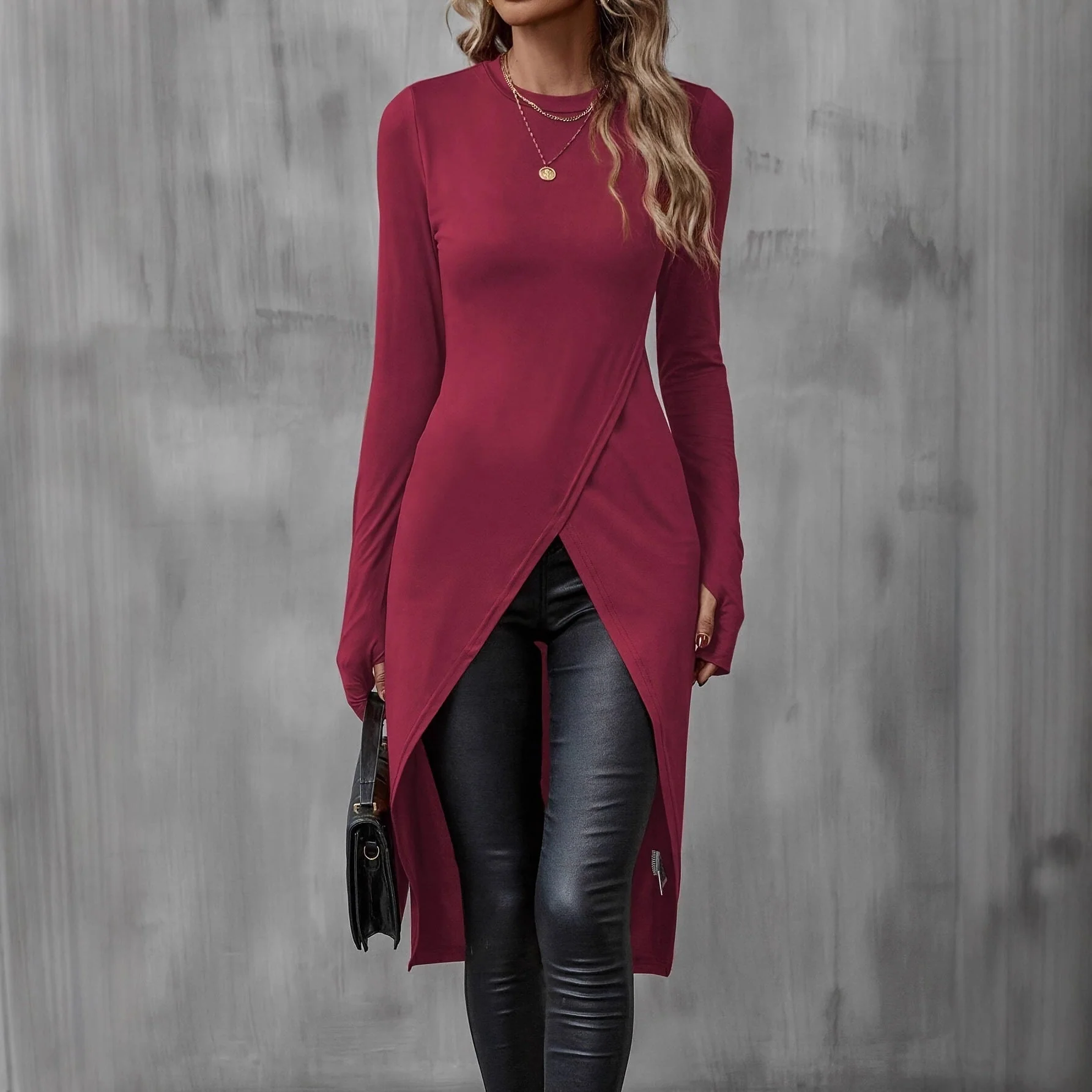 Damen Wickelkleid mit langem Arm und asymmetrischem Schnitt - Image 2