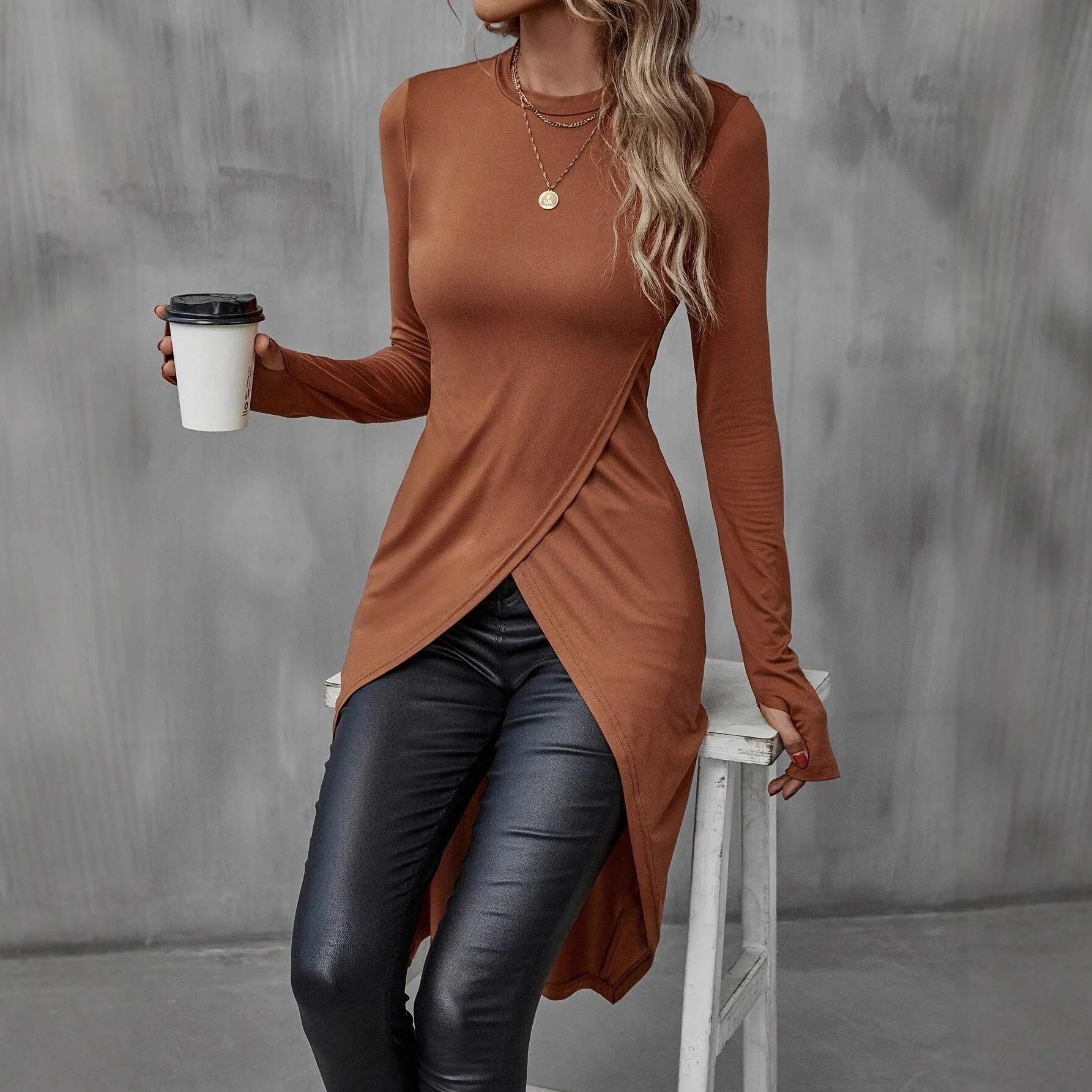 Damen Wickelkleid mit langem Arm und asymmetrischem Schnitt - Image 3