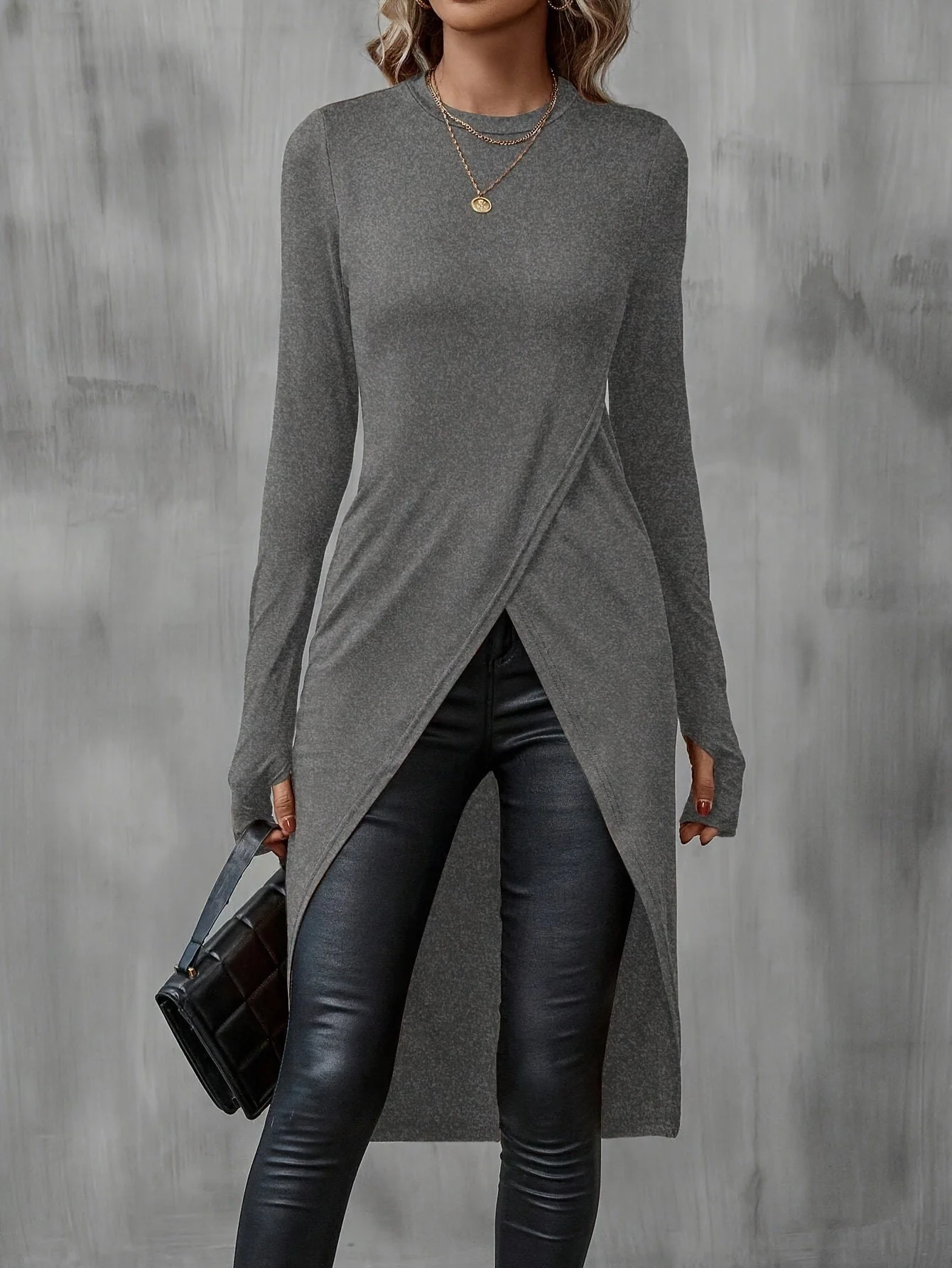 Damen Wickelkleid mit langem Arm und asymmetrischem Schnitt - Image 9
