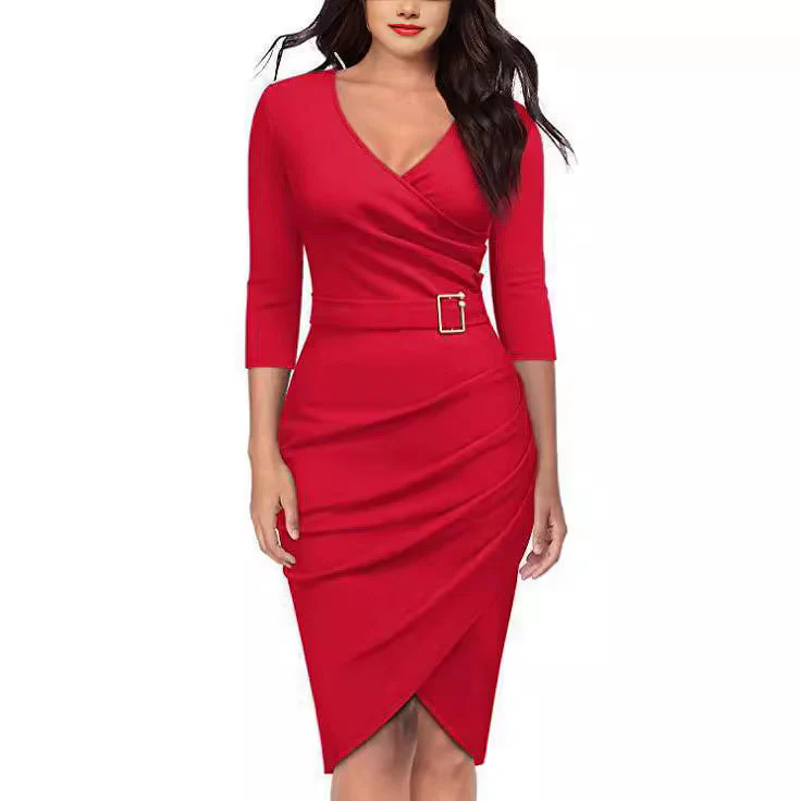 Damen Wickelkleid mit raffinierten Raffungselementen und eleganter Gürtelschnalle - Image 3