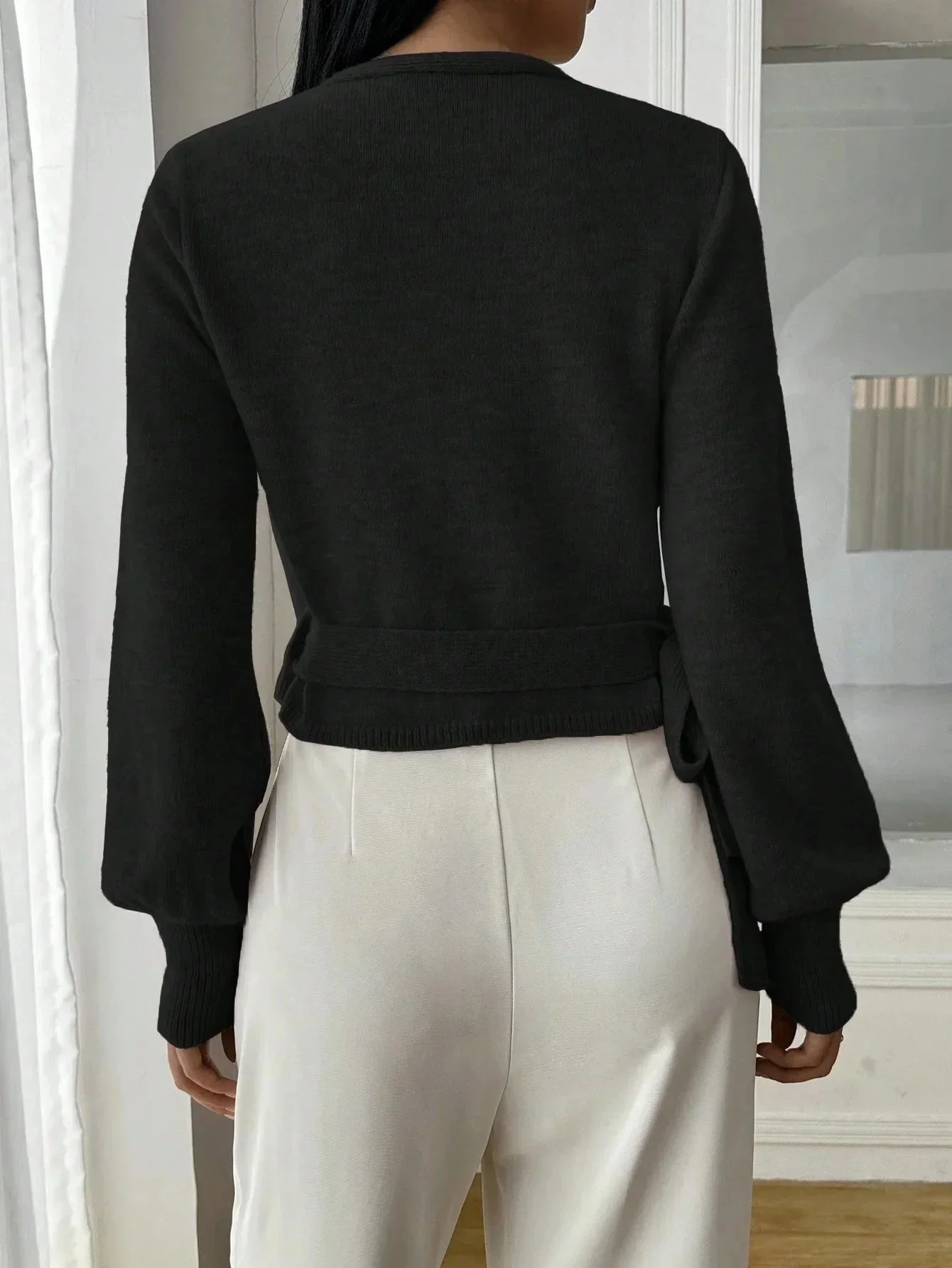 Yvonne | Damen Wickelpullover Bindegürtel Übergangsjacke – Wickelpulli Gürtel 2026 - Image 3