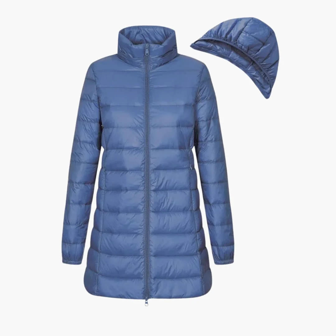 Damen Winter Daunenjacke mit Kapuze und langem Schnitt - Image 2