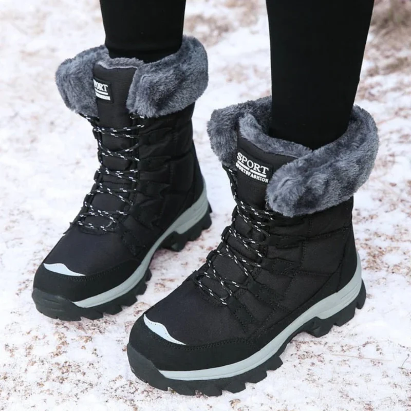 Damen Winter-Schnürstiefel mit Fellkragen und Anti-Rutsch-Sohle - Image 2