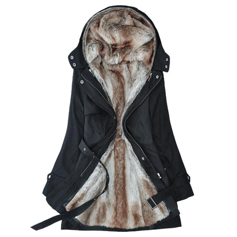 Damen Winterjacke mit Kunstpelz und Taillengürtel