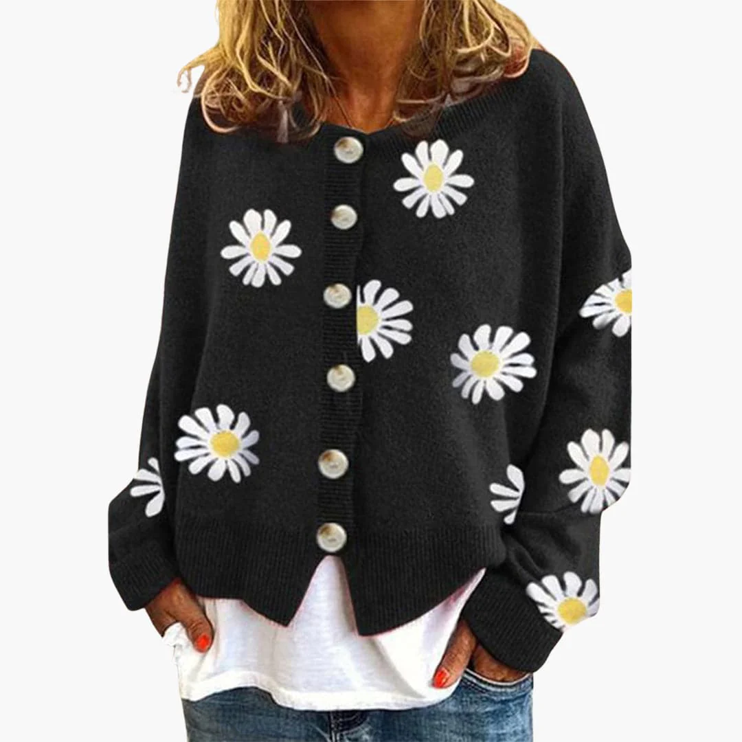 Damenstrick jacke mit Knopfverschluss und Blumenmuster - Image 2