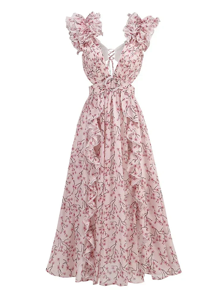 Daniela | Maxikleid mit Rüschenausschnitt für elegante Anlässe