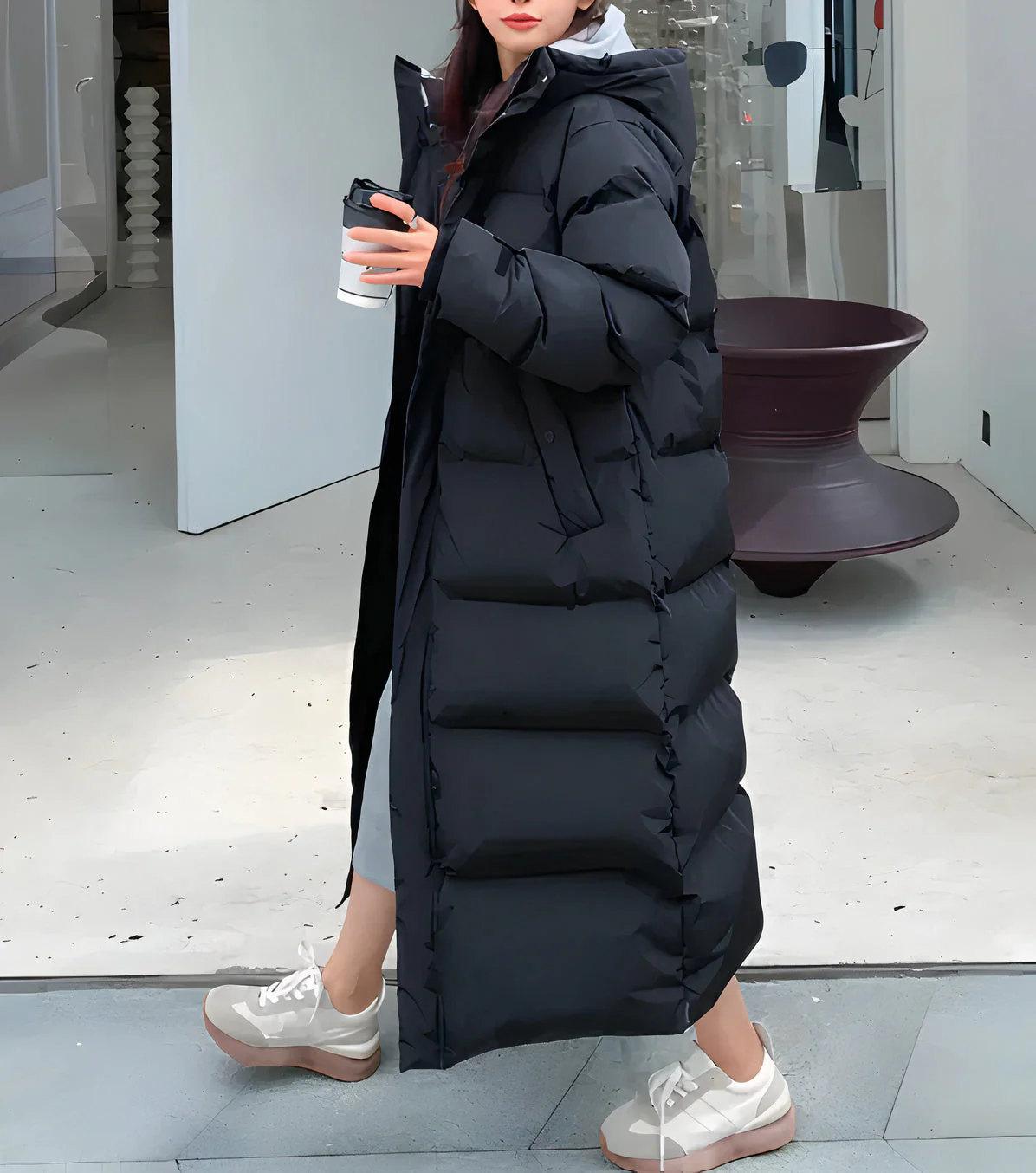 Daunenjacke Damen Lang Mit Kapuze | Winterparka Gefüttert - Image 3