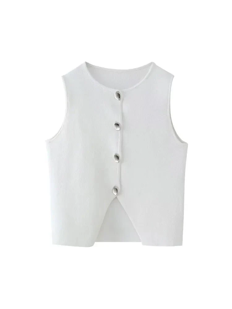 Deasia Gestricktes Crop-Top mit Frontschlitz