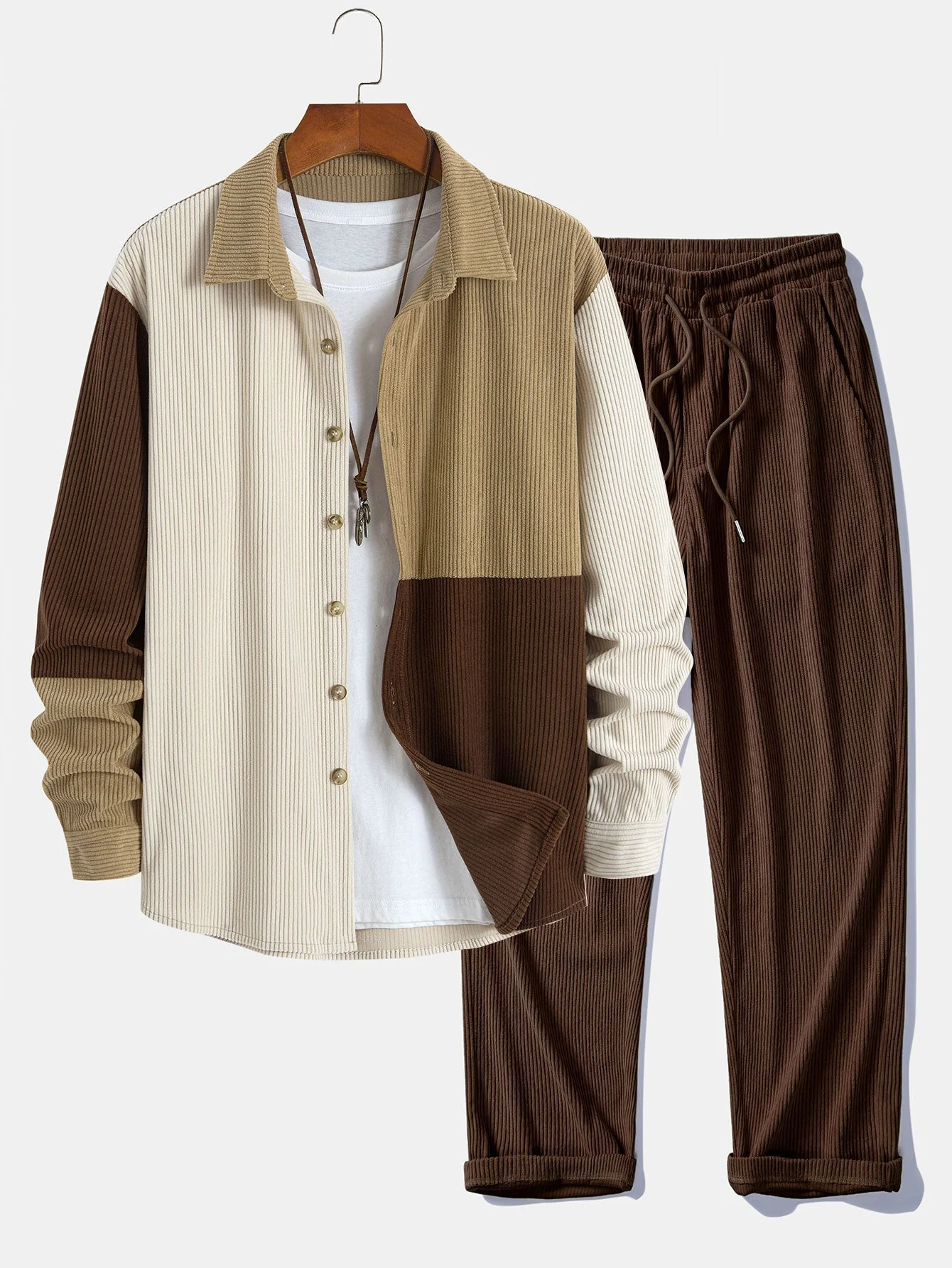 Dermot – Set Aus Cord Patchwork Hemd Mit Kapuze Und Hose - Image 3