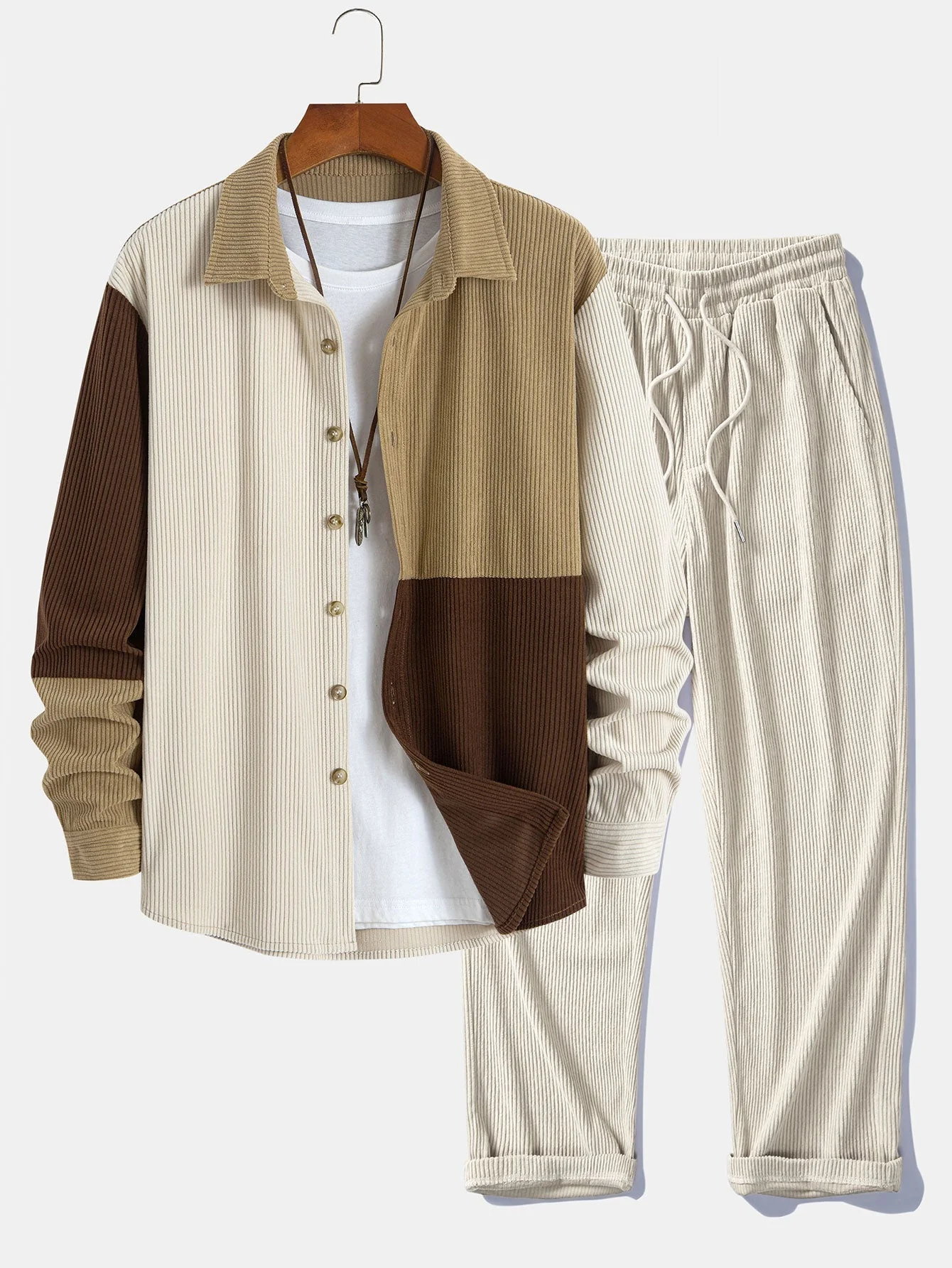 Dermot – Set Aus Cord Patchwork Hemd Mit Kapuze Und Hose - Image 4