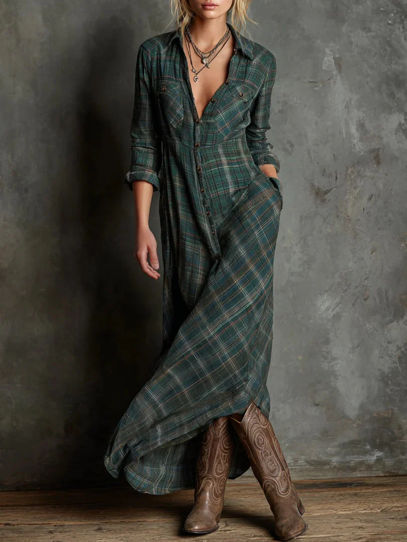 Devine™ - Langes Kleid mit Grünem Karomuster - Image 4