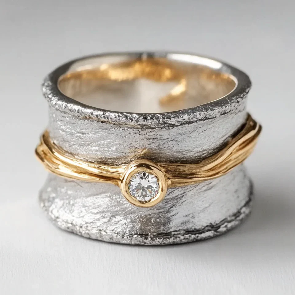 Dicker dünner vergoldeter Ring mit Vintage-Kristallen