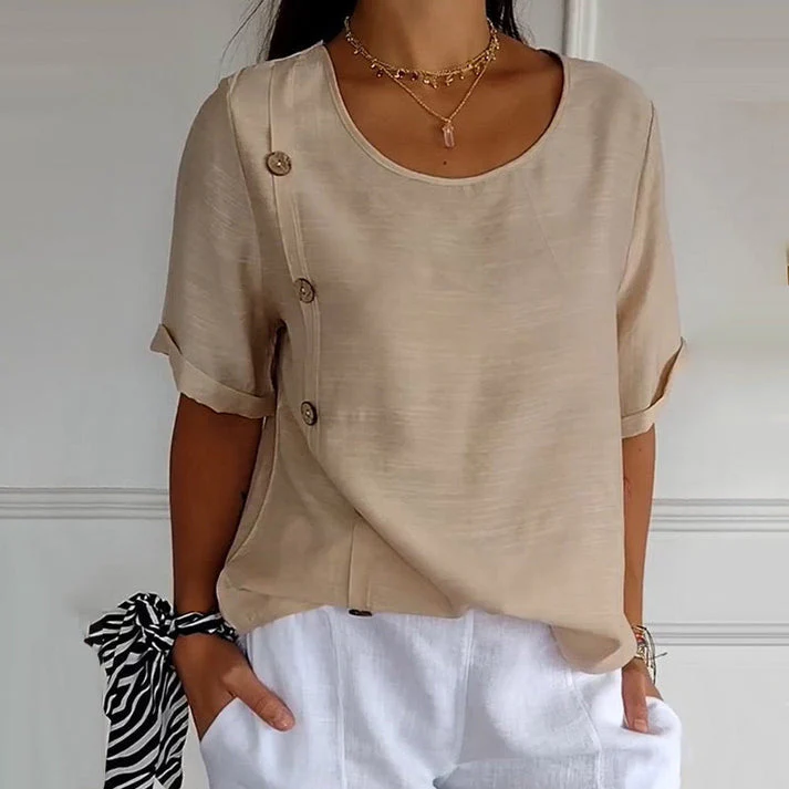 DILAY - BLUSE MIT RUNDAUSSCHNITT UND SEITENKNÖPFEN - Image 3