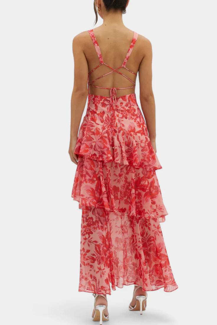 Domenica V-Ausschnitt Chiffonkleid mit eleganten, fließenden Lagen - Image 12
