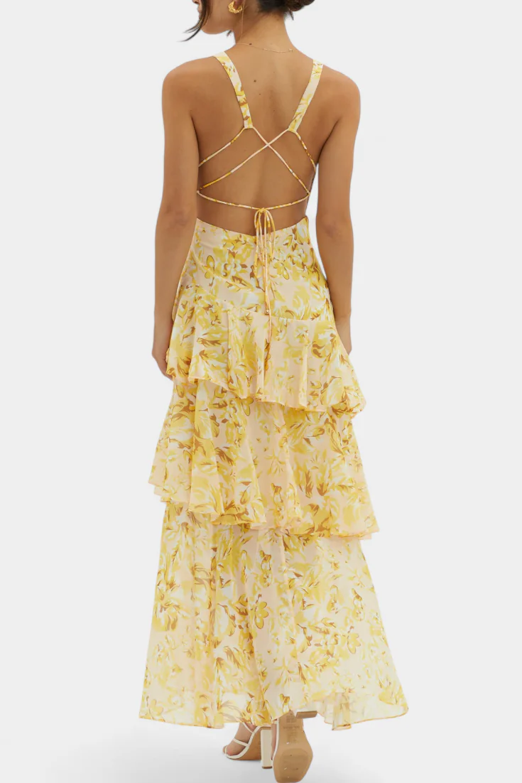 Domenica V-Ausschnitt Chiffonkleid mit eleganten, fließenden Lagen - Image 13