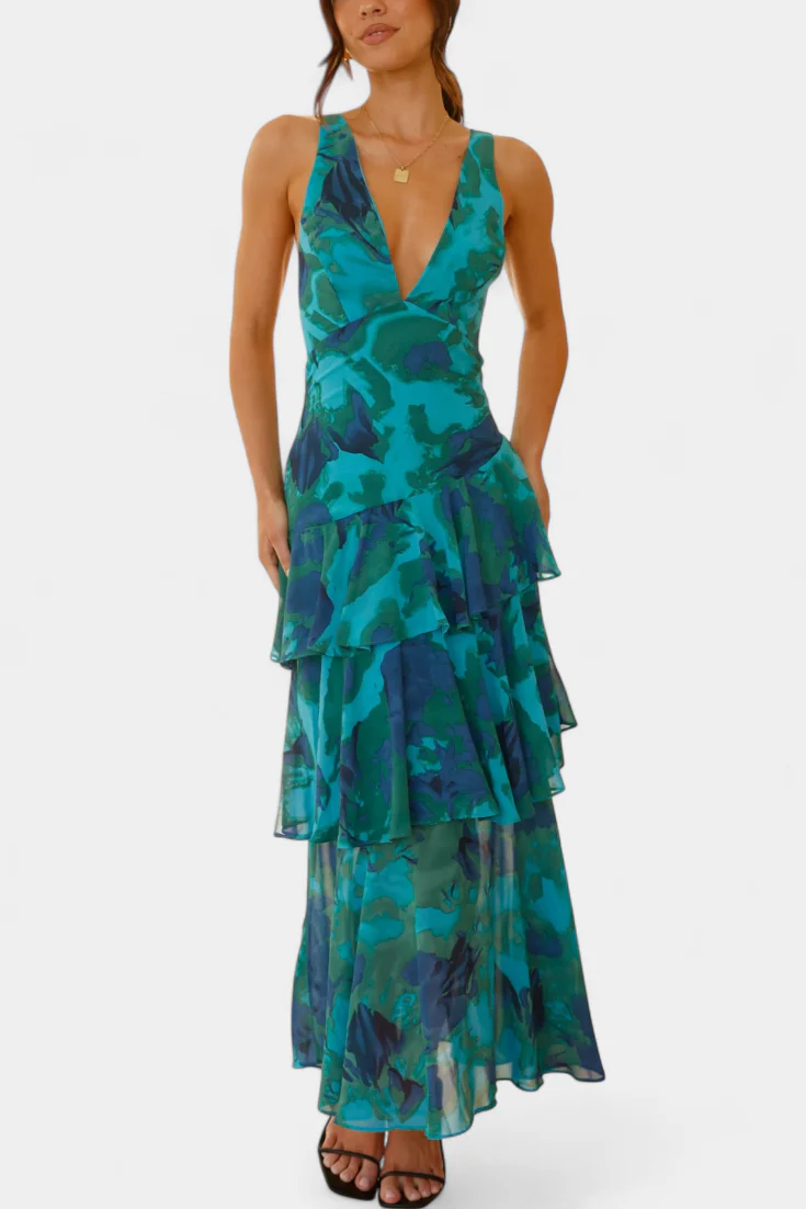 Domenica V-Ausschnitt Chiffonkleid mit eleganten, fließenden Lagen - Image 2