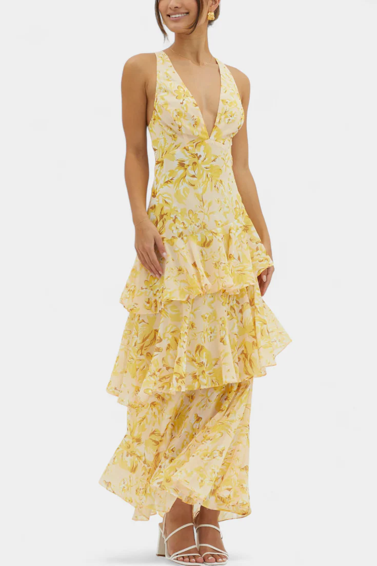 Domenica V-Ausschnitt Chiffonkleid mit eleganten, fließenden Lagen - Image 6